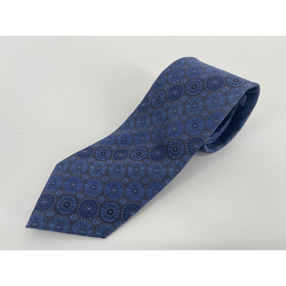 Bruno Piattelli Silk Tie One Size Blue Excellent Handmade Floral Medallion